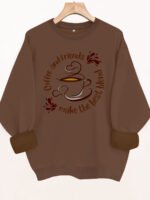 Letter slogan pattern printed round neck fleece hoodie - Image 12