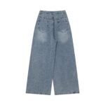 Sweet Cool Wide Leg High Waist Denim Pants with Star and Musical Note Embroidery - Image 3