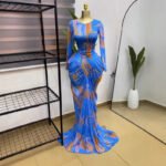 Print Long Sleeve Ruffled Mesh Maxi Dress - Image 3