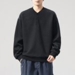 Men's  Vintage Long Sleeve Henley Collar Loose Sweatshirt