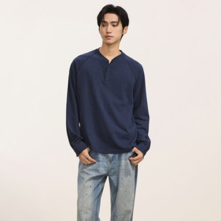 Men's Old Money Style Long Sleeve Henley Neck T-Shirt Relaxed Fit Casual