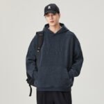 Letter Embroidery Heavyweight Loose Fit Kangaroo Pocket Hooded Men's Sweatshirt