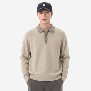 Men's Casual High Street Spliced Long Sleeve Collared Sweater