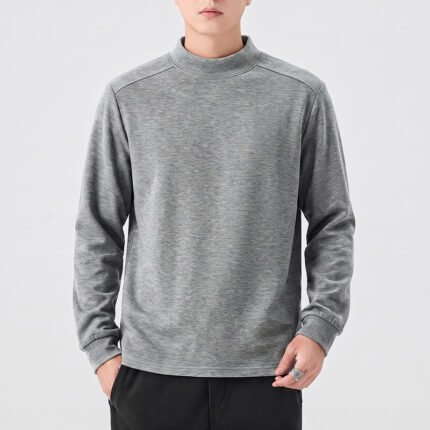 Minimalist Casual Long Sleeve Mock Neck Men's Wool Blend T-Shirt