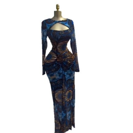 Long sleeved hollow pleated skirt