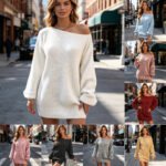 One line slanted shoulder sweater dress - Image 2