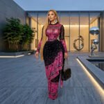 Printed Long Sleeve Ruched Tie Ribbon Maxi Dress - Image 2