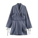 Double breasted waist belt long sleeved dress for women