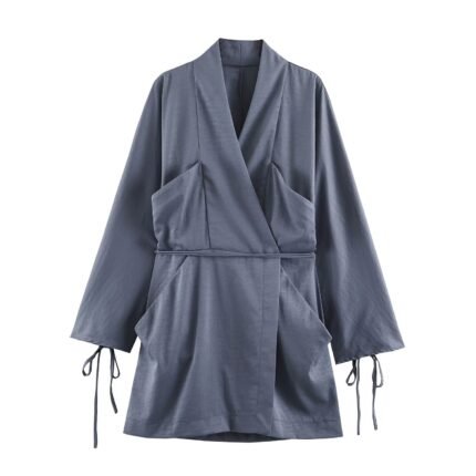 Double breasted waist belt long sleeved dress for women