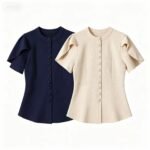 Split bubble sleeve round neck knitted sweater jacket for women - Image 5
