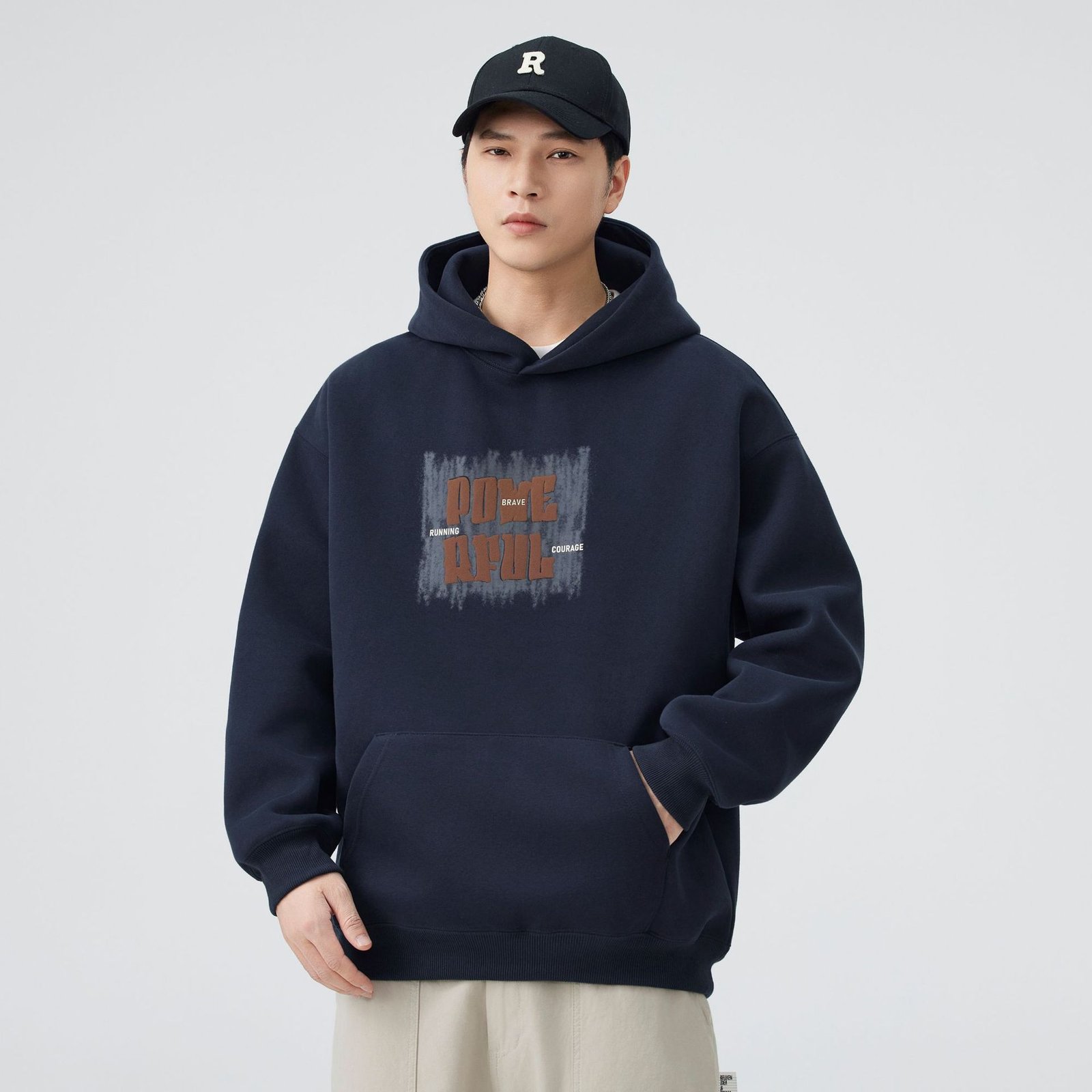 596957567 Men's Heavyweight Hooded Sweatshirt Loose Long Sleeve Graphic Print Top - Image 1