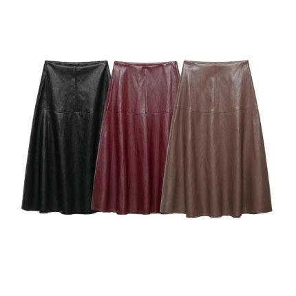 Imitation leather effect layered decorative skirt for women