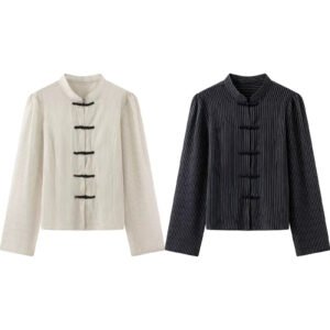 Casual and minimalist knot buckle stand up collar shirt for women