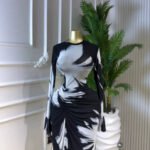 Printed Long Sleeve Ruched Mesh Lining Maxi Dress - Image 3