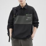 Retro Color Block Splicing Long Sleeve Turn-down Collar Polo Shirt - Image 3
