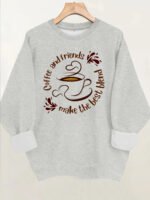 Letter slogan pattern printed round neck fleece hoodie - Image 10