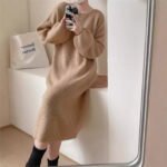Gentle Elegant Knitted Loose Fit Mid-Length Over-Knee Women's Sweater Dress - Image 4