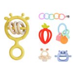 Baby Gloves Teething Rubber Silicone Baby Anti-Eating Hands Soothing Rattles Hand Ring Teething Stick Bite Toy
