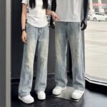 Men's Stylish Washed Vintage Casual Fashion Jeans, Cool and Versatile Blue Streetwear Wide-leg Pants, Export Foreign Trade - Image 3