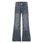 Distressed Wash Rhinestone High Waist Micro Flare Jeans for Women