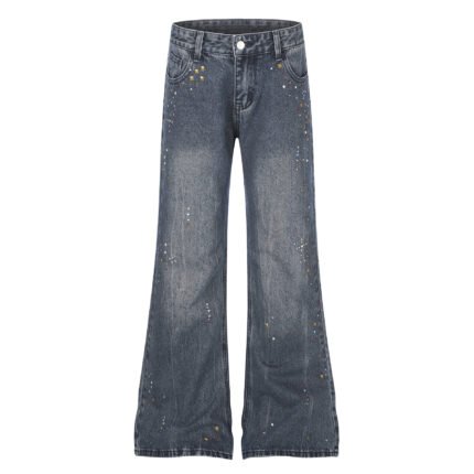 Distressed Wash Rhinestone High Waist Micro Flare Jeans for Women