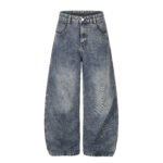 Vibe Washed Patchwork Print High Waist Loose Drape Wide Leg Jeans