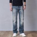 Men Women Washed Clean Fit Casual Straight Leg Floor Length Jeans - Image 2