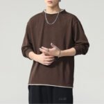 Men's Vintage Waffle Spliced Long Sleeve Crew Neck Layered Sweatshirt - Image 3
