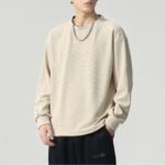 Men's Vintage Waffle Spliced Long Sleeve Crew Neck Layered Sweatshirt - Image 4