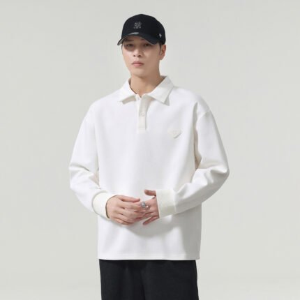 Heavyweight Men's Long Sleeve Polo Collar Pullover Sweatshirt