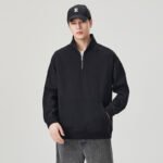 Men's Black Casual Long Sleeve Half Zip Polo Collar Sweatshirt - Image 2