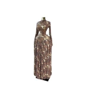 Round neck long sleeved printed dress