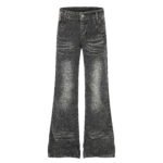 High Waist Denim Flare Jeans with Leopard Patchwork