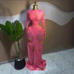 Printed Long Sleeve Mesh Ruched Maxi Party Dress - Image 3