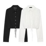 Loose single breasted lapel adjustable sheer shirt for women