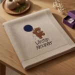 Cotton Knitted Baby Blanket with Embroidered Bear and Personalized Name, Soft Infant Car Seat Cover and Nap Blanket - Image 5