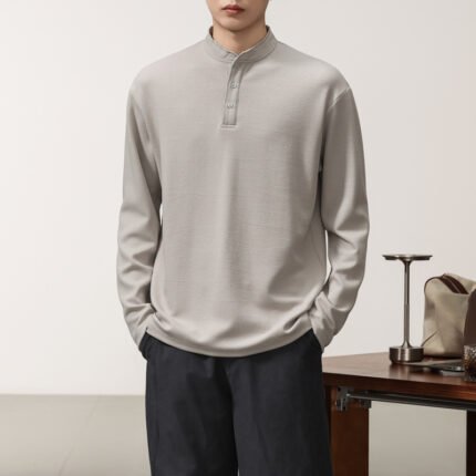 Men's Casual Old Money Style Minimalist Long Sleeve Henley Collar Polo Shirt