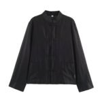 Rope knot button long sleeved stand up collar shirt for women - Image 8