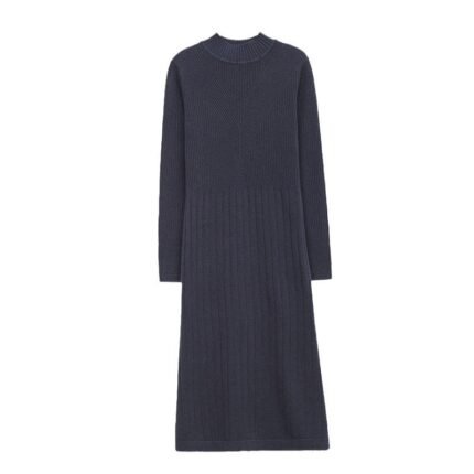 Women's  Knitted Mock Neck Mid Length Dress