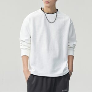 Men's Vintage Waffle Spliced Long Sleeve Crew Neck Layered Sweatshirt