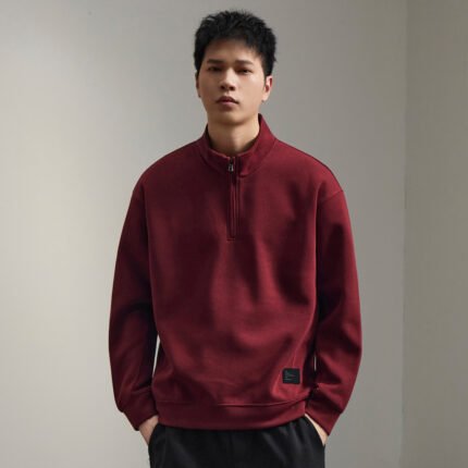 Men's Retro Half Zip Pullover Sweatshirt Solid Color Loose Fit Casual Top