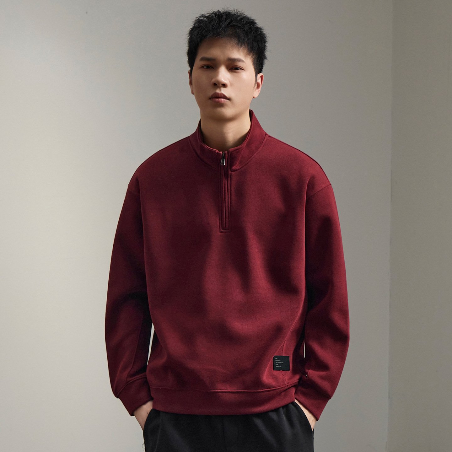 596957660 Men's Retro Half Zip Pullover Sweatshirt Solid Color Loose Fit Casual Top - Image 1