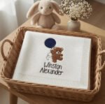 Cotton Knitted Baby Blanket with Embroidered Bear and Personalized Name, Soft Infant Car Seat Cover and Nap Blanket - Image 4