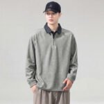 Layered Long Sleeve Polo Collar Men's Polo Shirt - Image 2