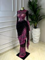 Printed Long Sleeve Ruched Tie Ribbon Maxi Dress - Image 8