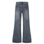 Distressed Wash Rhinestone High Waist Micro Flare Jeans for Women - Image 3
