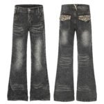 High Waist Denim Flare Jeans with Leopard Patchwork - Image 4