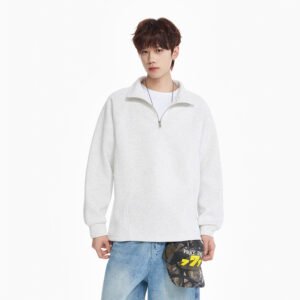 Men's Casual Solid Color Half Zip Stand Collar Sweatshirt Loose Fit Pullover Top