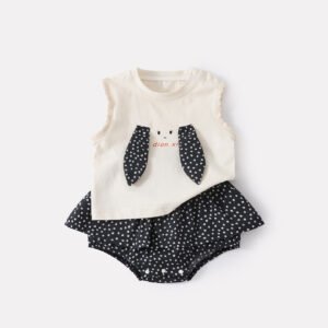 Cute Cartoon Tank Top Set for Toddlers Girls' Casual Cool Floral Romper Two-Piece Outfit
