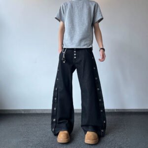 Street Style Wide-Leg Men's Trendy Five-Button Loose Dagger Cut Denim Pants